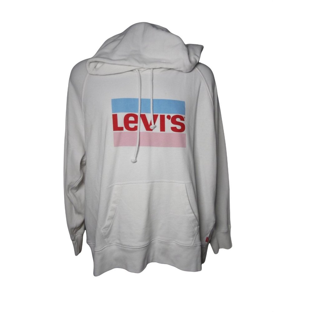 Levi's Oversized White Unisex 2XL Pullover Hoodie Pink Blue Levi's Front